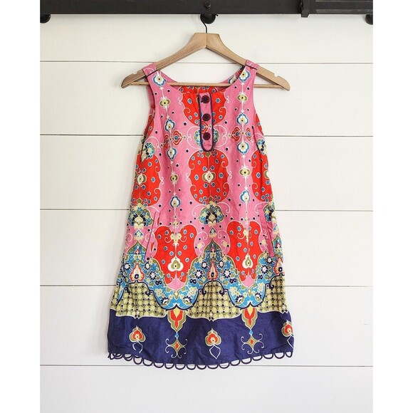 ANTHROPOLOGIE Maeve Orava Pink Purple Paisley Shift Dress Mod Retro Colorful 0P - Picture 1 of 9